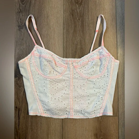 Free People Pink Eyelet Lace Tank Top - Picture 4 of 7